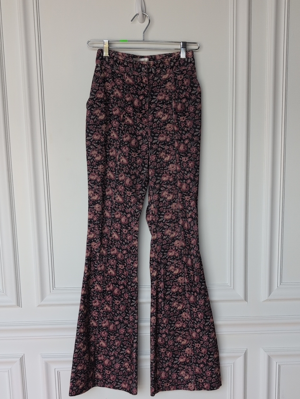 LoveShackFancy Black & Pink Floral Flare Pants